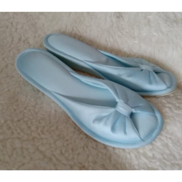 Vanity Fair Women's Blue Nylon House Shoes Slippers with Wedge Heels Small 5-6 - Picture 1 of 5